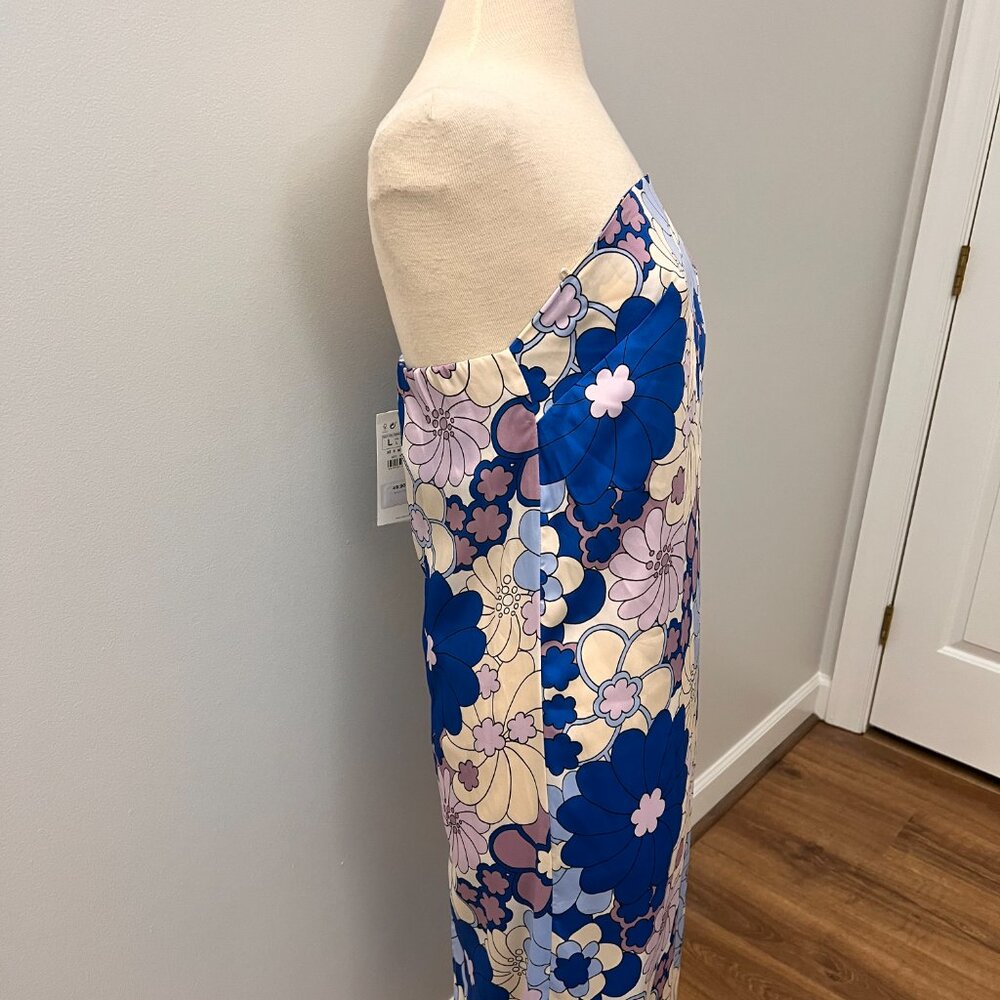NEW Zara Retro Mod Floral Satin Effect Strapless Midi Dress Sz L - Picture 12 of 15